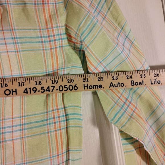Brooks Brothers Vintage shirt mens M Medium green plaid pastel made in USA long - Picture 4 of 7